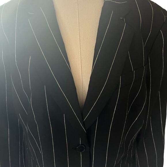 Lauren Ralph Lauren Linen Pinstripe Blazer Black & Cream Transitional NEW 14 - Picture 9 of 13
